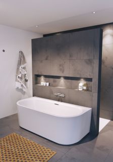 Акриловая ванна с подсветкой Riho Desire Back2Wall Velvet LED B089012105 180х84см светодиоды под ванной заполнение через перелив белый матовый